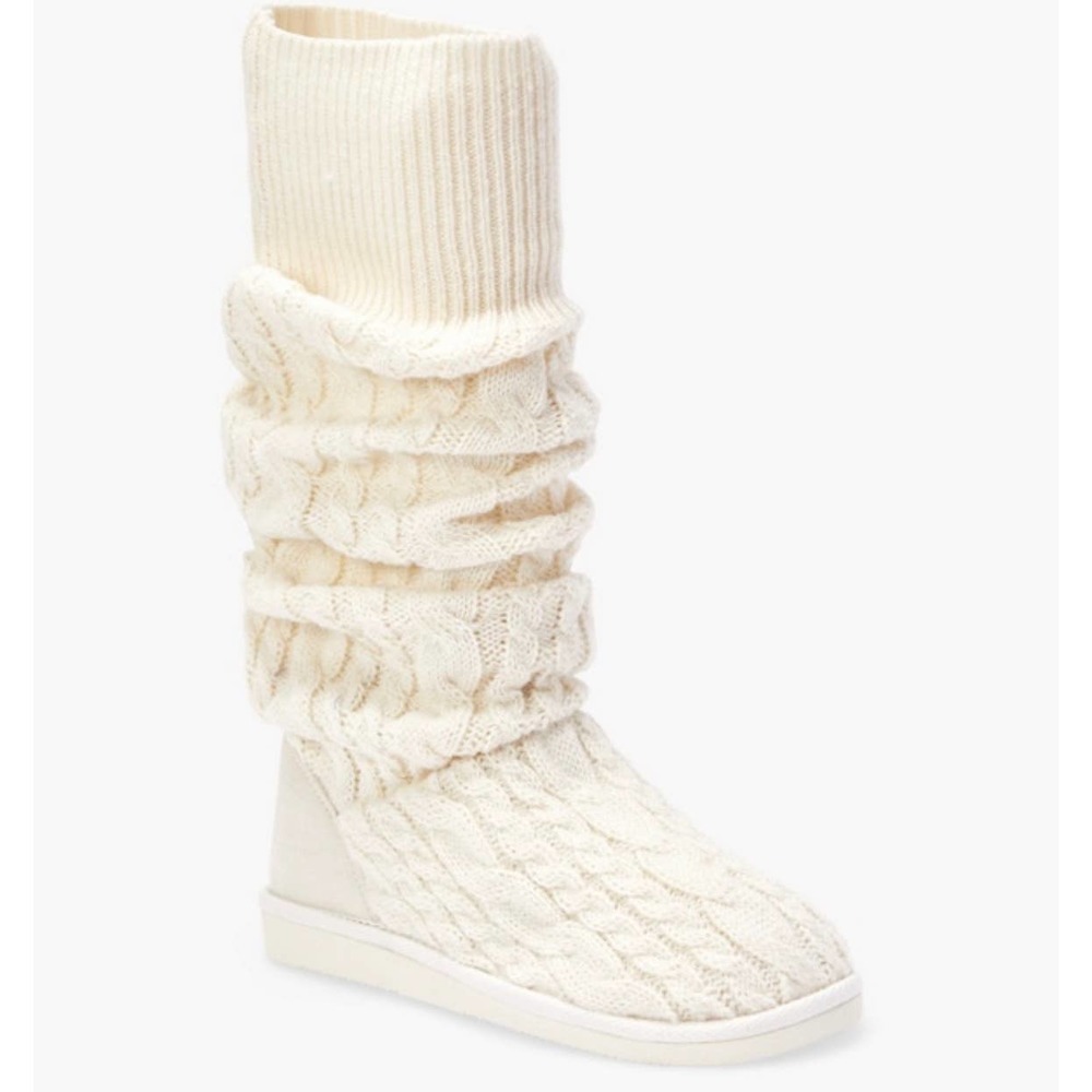 JUSTFAB Brittany Knit Sock Fuzzie Boots Women’s Size 9 in Ivory NEW